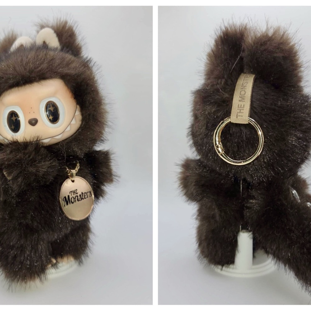 Custom Labubu / Zimomo Brown Furry Monster Keychain Lafufu